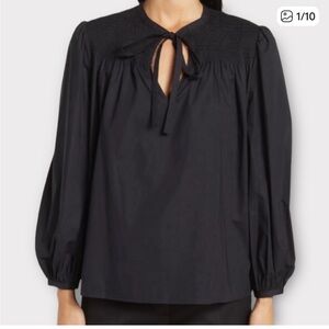 Derek Lam Black Tie-Neck Smock Blouse